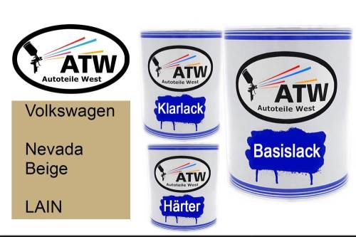 Volkswagen, Nevada Beige, LAIN: 1L Lackdose + 1L Klarlack + 500ml Härter - Set, von ATW Autoteile West.